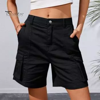 Женские шорты с высокой талией и широкими штанинами до колена, пуговицы, молния, однотонный эластичный пояс, несколько карманов, глубокая промежность, свободные тонкие быстросохнущие женские брюки-карго M белый