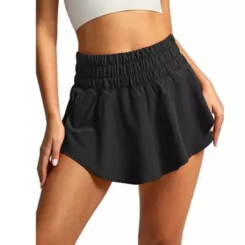 Женские шорты с высокой талией, спортивные шорты для бега, быстросохнущие брюки для тренировок в тренажерном зале, штаны для йоги, теннисные штаны, летние шорты L чёрный