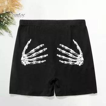 Женские шорты с высокой талией, захватывающие ягодицы, принт «скелетные руки», тонкие, антиэкспозиционные, облегающие, мягкие дышащие шорты для йоги, спортивная одежда S чёрный