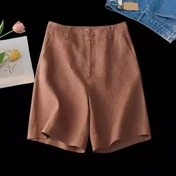 Женские шорты с высокой талией, застежкой-молнией, повседневные короткие брюки с карманами, однотонные, свободного кроя, длиной до колена M зелёный