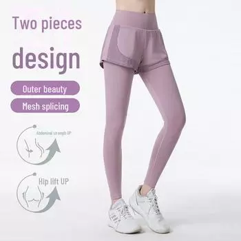 Женские штаны для йоги и бега «два в одном» с высокой талией и защитой от воздействия окружающей среды XL