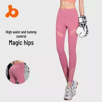 Женские штаны для йоги Juyitang персикового цвета с высокой талией и сетчатыми вставками - эластичные леггинсы для фитнеса с подтяжкой бедер XL звезда/чёрный