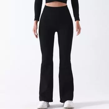 Женские штаны для йоги, леггинсы с высокой талией, однотонные, компрессионные, эластичные, приподнятые, бесшовные, расклешенный подол, утягивающие живот, спортивные брюки S бежевый