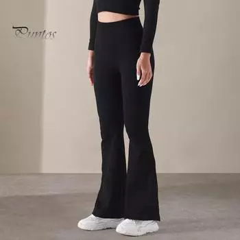 Женские штаны для йоги, леггинсы с высокой талией, однотонные, компрессионные, эластичные, приподнятые, бесшовные, расклешенный подол, утягивающие живот, спортивные брюки S кофейный