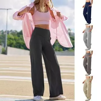 Женские штаны для йоги, однотонные, с высокой талией, широкие спортивные штаны с карманами, утягивающие живот, прямые брюки для платья S темно-синий