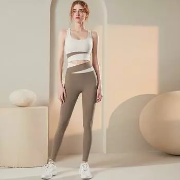 Женские штаны для йоги с цветными блоками, высокой талией, обтягивающие, приподнимающие бедра, быстросохнущие, персиково-телесного цвета, фитнес-штаны S кофейный
