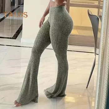 Женские штаны для йоги с высокой талией, расклешенные широкие леггинсы, однотонные спортивные штаны с эластичным поясом, повседневная одежда S синий