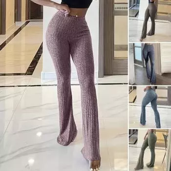 Женские штаны для йоги с высокой талией, расклешенные широкие леггинсы, однотонные спортивные штаны с эластичным поясом, повседневная одежда S