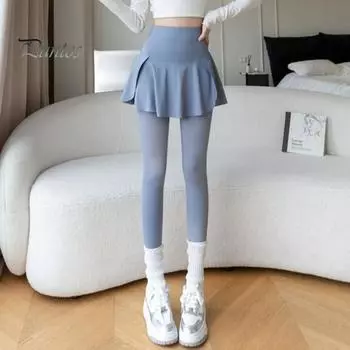 Женские штаны для йоги, юбка-фонарик, лоскутное узкие компрессионные с высокой талией, карманом для телефона, приподнятые, с защитой от воздействия, бесшовные спортивные, для занятий в спортзале, для бега трусцой M чёрный