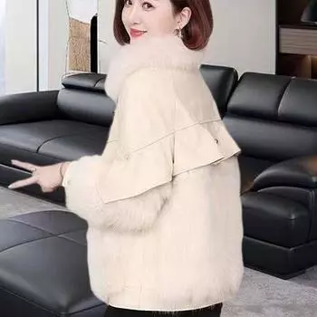 Женские шубы из искусственного меха Зимняя шуба из искусственного меха лисы Утолщенная куртка из искусственной кожи M бежевый