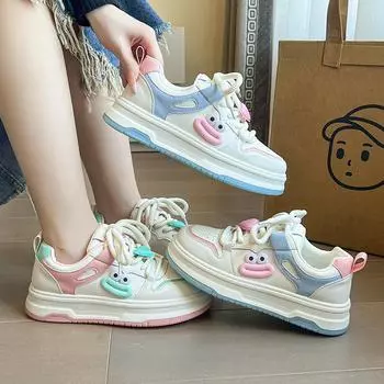 Женские симпатичные белые туфли, удобные модные кроссовки на шнуровке, низкие, для ходьбы, кожаные, повседневные, теннисные, для студентов, женская спортивная обувь 35