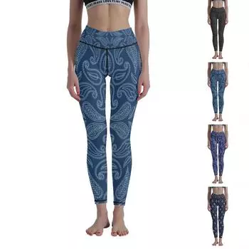 Женские синие эластичные леггинсы с принтами кешью для фитнеса, бега в тренажерном зале, спортивные брюки для активного отдыха XS синий