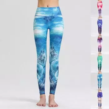 Женские синие эластичные леггинсы с принтами ледяного озера для йоги, фитнеса, бега, тренажерного зала, спортивные брюки для активного отдыха XS бежевый
