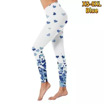 Женские синие эластичные леггинсы с принтами любви для фитнеса, бега в тренажерном зале, спортивные брюки для активного отдыха XS чёрный