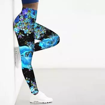 Женские синие эластичные леггинсы с принтом дельфинов и цветов для занятий йогой, фитнесом, бегом, спортом в спортзале, активными штанами XS синий