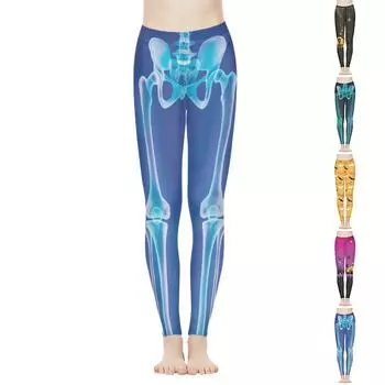 Женские синие эластичные леггинсы со скелетами и принтами для йоги, фитнеса, бега в тренажерном зале, спортивные активные брюки XS золотой