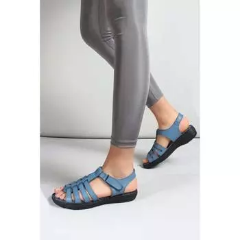 Женские синие джинсовые сандалии из натуральной кожи Комфортные повседневные качественные стильные легкие сандалии