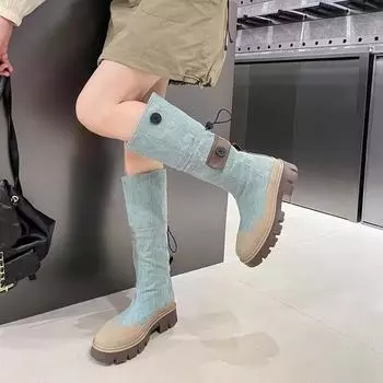 Женские синие джинсовые сапоги до бедра на толстом каблуке на толстом каблуке осень-зима модные сапоги на платформе до колена 40 синий