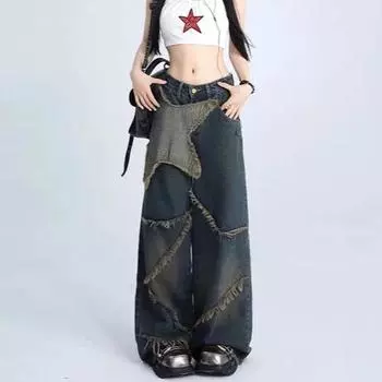Женские синие джинсы-карго, мешковатые, винтажные, 90-е, эстетичные, ковбойские брюки с высокой талией, брюки из денима в стиле Харадзюку, одежда 2000-х годов S синий