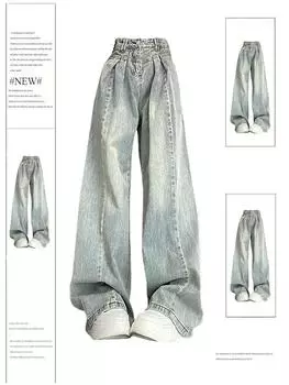 Женские синие джинсы Мешковатые джинсовые брюки Harajuku Эстетические оверсайз Y2k Свободные широкие джинсовые брюки Винтаж 2000-х годов Повседневная одежда 2024 S синий