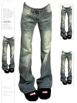 Женские синие джинсы Мешковатые винтажные 90-е Эстетические ковбойские брюки большого размера Harajuku Прямые джинсовые брюки Y2k 2000-е повседневная одежда 2024 S синий