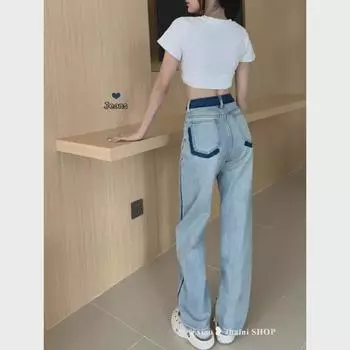 Женские синие джинсы с высокой талией и широкими штанинами 2023 года XS синий