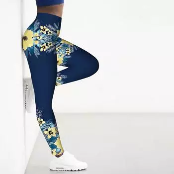 Женские синие кристальные цветочные принты эластичные леггинсы для йоги фитнеса бега спортзала активного отдыха брюки XS зелёный