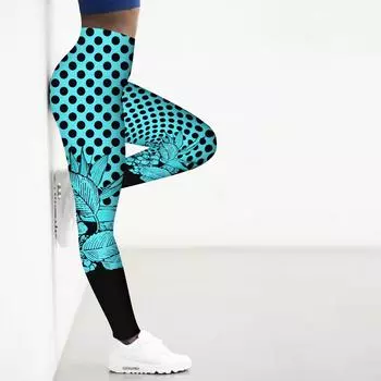 Женские синие леггинсы в горошек с цветочным принтом, эластичные леггинсы для йоги, фитнес-бег, тренажерный зал, спортивные активные брюки XS синий