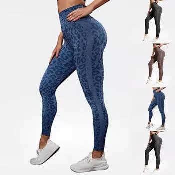 Женские синие леопардовые принты, эластичные леггинсы для йоги, фитнес-бег, тренажерный зал, спортивные активные брюки XS чёрный