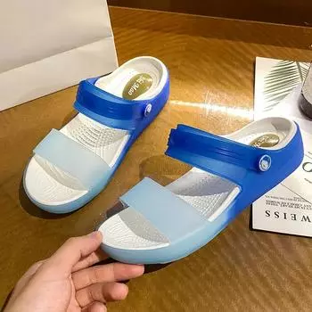 Женские синие летние сандалии резиновые туфли желе нескользящие удобные женские тапочки и сандалии горячая распродажа женская пляжная обувь домашние слайды 34 синий