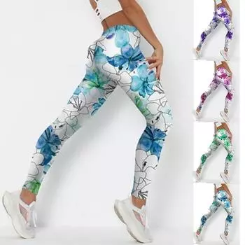 Женские синие линии с цветочным принтом, эластичные леггинсы для йоги, фитнес-бег, тренажерный зал, спортивные активные брюки XS синий