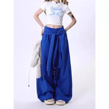 Женские синие мешковатые брюки винтажная уличная одежда Y2k брюки-парашюты Harajuku 90-х эстетика широкие брюки 2000-х одежда 2024 S синий