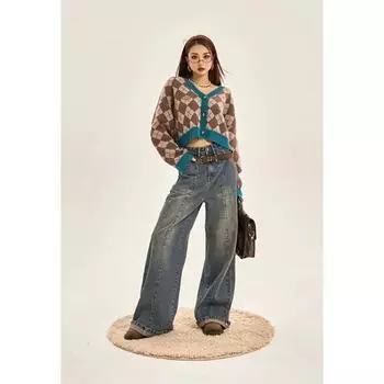 Женские синие мешковатые джинсы Harajuku, винтажные джинсовые брюки Y2k, ковбойские брюки большого размера с высокой талией, эстетичная дрянная одежда 90-х годов, одежда 2000-х годов S синий