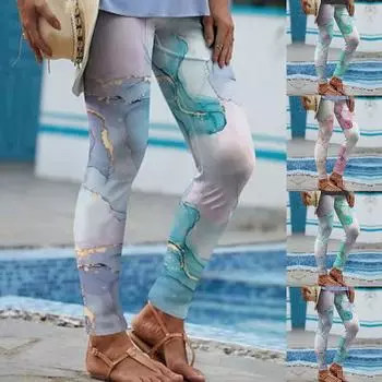 Женские синие прозрачные ленты с принтами, эластичные леггинсы для йоги, фитнес-бег, тренажерный зал, спортивные активные брюки XS синий