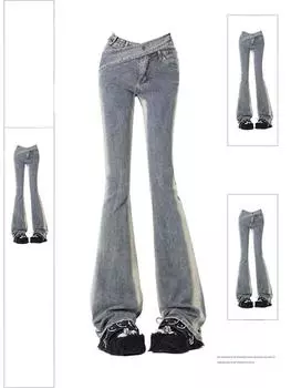 Женские синие расклешенные джинсы Y2k, мешковатые эстетические уличные костюмы, винтажные ковбойские брюки в стиле Харадзюку, джинсовые брюки с высокой талией, одежда 2000-х гг. 2024 г. XS синий