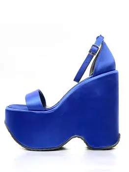 Женские синие сандалии Koff с атласной высокой набивной подошвой на платформе с одним ремешком