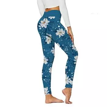 Женские синие скульптурные принты хризантем, эластичные леггинсы для йоги, фитнес-бег, тренажерный зал, спортивные активные брюки XS бежевый