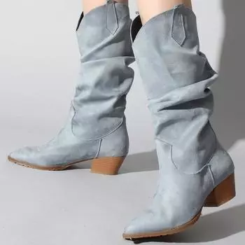 Женские синие замшевые сапоги