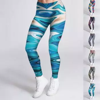 Женские синие желейные принты, эластичные леггинсы для йоги, фитнес-бег, тренажерный зал, спортивные активные брюки XS синий