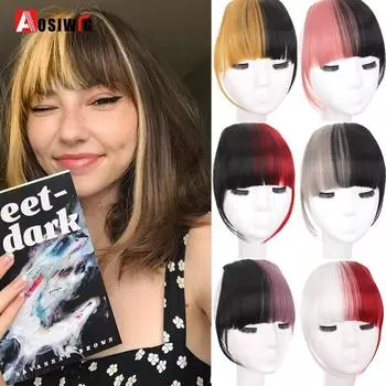 Женские синтетические челки AOSIWIG, накладные накладные волосы с бахромой на заколках, полурозовые блондинки