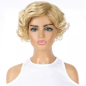 Женские синтетические пушистые парики с боковой челкой, женские короткие вьющиеся золотистые светлые волосы с эффектом омбре, парики из высокотемпературного волокна золотистый