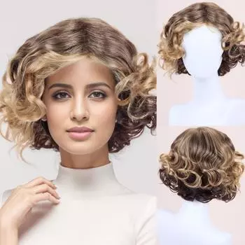 Женские синтетические пушистые парики женские короткие вьющиеся смешанные золотисто-русые коричневые искусственные волосы для повседневного использования на вечеринках и косплее парики из высокотемпературного волокна золотисто-коричневый