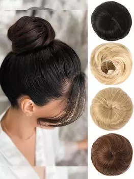Женские синтетические шиньоны для волос, пучок, пончик, накладные волосы, накладные пряди, смешанные цвета, синтетические высокотемпературные волокна, короткие прямые волосы, шиньон для наращивания