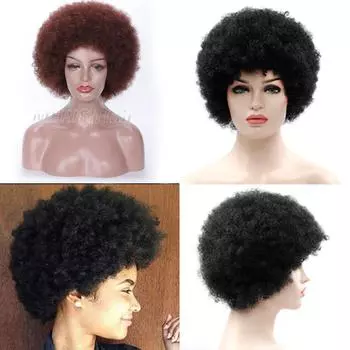 Женские синтетические вьющиеся парики Короткий афро-парик Коричневый афро-американский натуральный чёрный