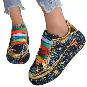 Женские скейт-кеды со стразами и цветными блоками, шнуровка спереди, спортивная повседневная обувь из ткани для отдыха на открытом воздухе 35