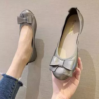 Женские складные мягкие балетки с круглым носком, с бабочкой, милые, удобные, без застежек, балетки на плоской подошве, женская искусственная кожа 34 абрикосовый