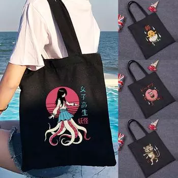 Женские складные сумки, сумки на плечо, повседневные сумки для покупок, сумки для девочек, экологически чистая холщовая сумка с забавным узором, большая сумка 24*26cm