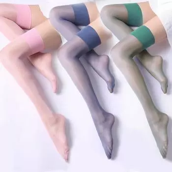 Женские слегка блестящие шелковистые чулочно-носочные изделия, широкие прозрачные чулки до бедра, сексуальные носки выше колена белый