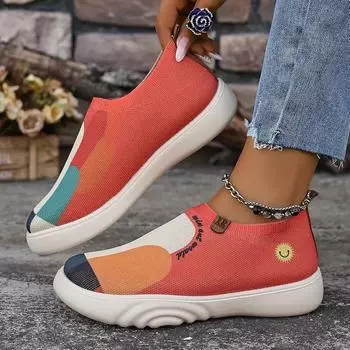 Женские слипоны Новые повседневные туфли на толстой подошве с росписью и женские туфли на плоской подошве 36 оранжевый