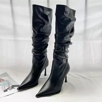 Женские сложенные высокие сапоги-пуанты 35 белый